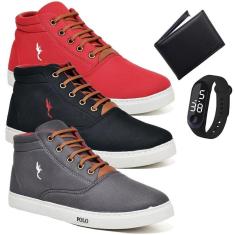 Imagem de Kit 3 Tênis Casual Cano Alto + Relógio Digital + Carteira-Masculino