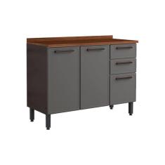 Imagem de Balcão De Cozinha Estilo 7124 3 Portas E 2 Gavetasc/tampo 120cm Cinza/grafite - Bertolini