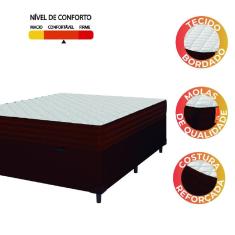 Imagem de Cama Box Baú Casal Colchão Molas Ensacadas Qatar 138x188x63cm Marrom / Branco - Suporta até 200Kg por Pessoa