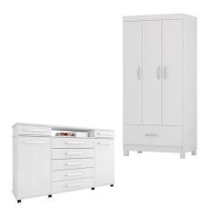 Imagem de Cômoda London E Guarda Roupa Solteiro Prince Branco - Demóbile - Demob