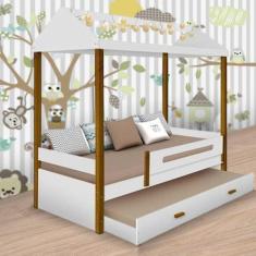 Imagem de Cama Casa Solt. Sara Branco/Mel C/ Led, Aux. E 02 Colchões - Movelaria