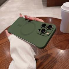 Imagem de Capa ultrafina sem moldura para iPhone 15 Pro Max 14 Plus 13 12 Lente de carregamento sem fio com proteção de filme capa dura para PC, verde escuro, para iPhone 14Plus