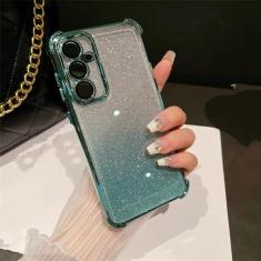 Imagem de Capa de telefone luxuosa galvanizada com glitter para Samsung Galaxy S24 S22 Plus Ultra S23 FE Gradiente anti-choque capa de quatro cantos, verde, para S22Ultra