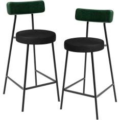 Imagem de Kit 02 Banquetas Baixa Bar Cozinha Sala De Jantar Milão L02 Facto Verde Musgo Preto