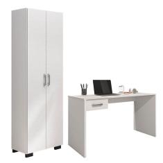 Imagem de Mesa para Computador Gávea com Gaveta e Livreiro Office com Portas Grandes Branco Trama - Móveis Leão