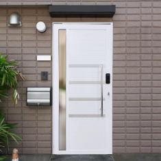Imagem de Porta Pivotante de Alumínio 210 x 120cm com Friso, Visor e Fechadura Digital Linha 30 Direita Branco
