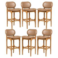 Imagem de Kit 6 Banquetas Alta Estofada Rafine Madeira Castanho Tecido Impermeável Marrom