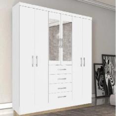 Imagem de Guarda Roupa Casal com Espelho 6 Portas 4 Gavetas Arizona Tcil Móveis Branco