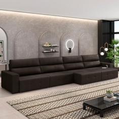 Imagem de Sofá Retrátil 8 Lugares 484cm 4 Módulos Nero com USB Couro Marrom G52 - Gran Belo