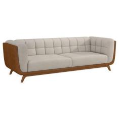 Imagem de Sofá 3 Lugares 240cm Coin PU Caramelo  Linho Off White - Sallar Home