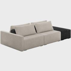 Imagem de Sofá Ilha Modular Para Sala 232cm com Puff Dublin K01 Bouclê Creme e Sintético Preto - Lyam Decor