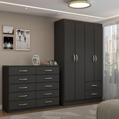 Imagem de Guarda-Roupa Mila 4 Portas 2 Gavetas com Cômoda 10 Gavetas Preto - Panorama Móveis