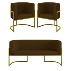 Imagem de Kit Sofá 2 Lugares + 2 Poltronas Corino Gold Marrom