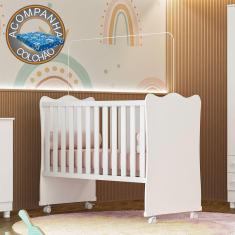 Imagem de Berço Simples Doce Sonho 1 c/ rodízios Qmovi Branco + Colchão Ortobom