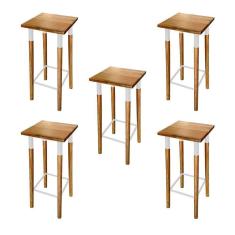 Imagem de Kit 5 Banquetas Bistro Industrial Colors Ferro E Madeira Maciça - Branca Branco