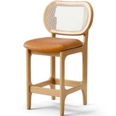 Imagem de Banqueta Baixa Bar Cozinha Sala de Jantar Betta L02 Mel Tela Couríssimo Whisky - Lyam Decor