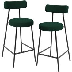 Imagem de Kit 02 Banquetas Baixa Para Cozinha Sala De Jantar Bar Bancada Milão L02 Bouclê Verde