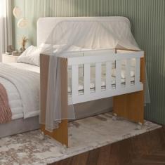 Imagem de Berço Com Colchão E Suporte Mosquiteiro Moisés Com Rodas Multifuncional 5x1 Mini Chiqueirinho Variável Amadeirado/Branco