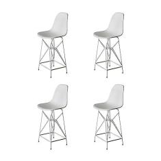 Imagem de Kit 4 Banquetas Bistrô Alta Eames Branca Base Ferro Branco