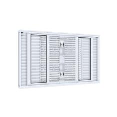 Imagem de Janela de Aço Veneziana 100x200cm 6 Folhas com Grade Mosaico Facilita Lucasa Branco