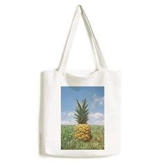 Imagem de Sacola de lona com imagem de abacaxi e frutas tropicais frescas bolsa de compras casual