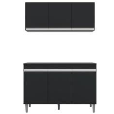 Imagem de Aéreo 3 Portas Emma + Gabinete Balcão Mia 3 Portas para Cozinha Preto