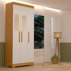 Imagem de Guarda-roupa Solteiro 82,60cm 3 Portas com Espelho 100% Mdf Papoulas Espresso Móveis Cinamomo/Off White