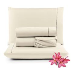 Imagem de Jogo De Lençol Primor Casal 4 Peças Percal 400 Fios Ponto Palito - Palha