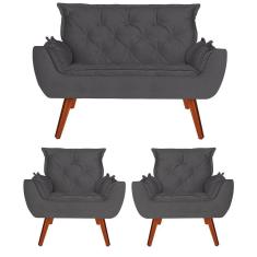 Imagem de Namoradeira + 2 Poltronas Opala Suede Cinza