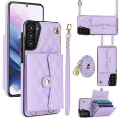 Imagem de Capa carteira para Samsung Galaxy S21 com 4 pontos de cartão, capa de couro transversal com bloqueio de RFID, capa de telefone com suporte de fivela magnética, alça de pulso à prova de choque para