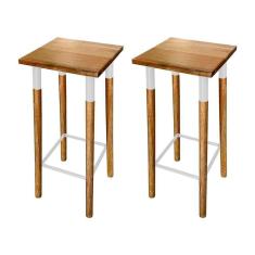 Imagem de Kit 2 Banquetas Bistro Industrial Colors Ferro E Madeira Maciça - Branca Branco