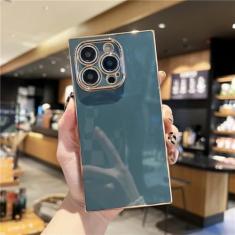 Imagem de Capa de telefone colorida com moldura quadrada luxuosa para iPhone 15 14 13 12 11 Pro X Xs Xr Max 7 8 Plus SE Capa traseira macia à prova de choque, azul lago, para 7 Plus 8 Plus