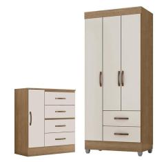 Imagem de Guarda Roupa Solteiro 3 Portas E Cômoda 4 Gavetas E 1 Porta Lite Nature Off White - Móveis Leão