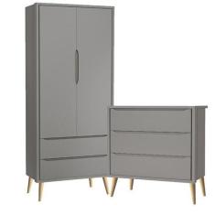 Imagem de Guarda Roupa 2 Portas E Cômoda 3 Gav Theo Cinza Fosco Pés Madeira Natu