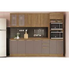 Imagem de Cozinha Modulada Completa Botanic 7 Peças (2Aéreos+2Balcões+1Paneleiro+2Complementos) C7P36 Nogueira/Fendi - Kappesberg