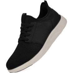 Imagem de YOLARK Sapato social masculino casual, sem cadarço, sem cadarço, leve, respirável, para caminhada, academia, tênis, atlético, Preto, 41