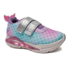 Imagem de Tenis Menina Jogging Luzinha LED Fecho Ajustavel Sereia Infantil Mini Pe MP2413 Rosa Bebe 32-Feminino