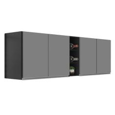 Imagem de Armário de Cozinha Aéreo Califórnia Kit 2 e Nicho Adega Riad 180cm Preto/Cinza - Lumil