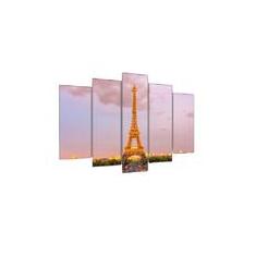 Imagem de Quadro Decorativo Mosaico 5 Peças Mod067 Torre Eiffel Sol