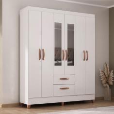 Imagem de Guarda-Roupa Solteiro Fortaleza 6 Portas 2 Gavetas com Espelho Branco Brilho - Atualle Móveis