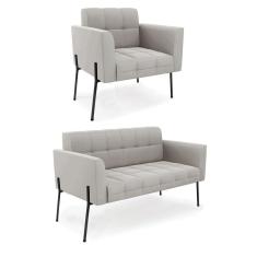 Imagem de Sofá Namoradeira E Poltrona Base Pé De Ferro Preto Elisa Veludo Cinza D03 - D'rossi