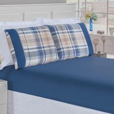 Imagem de Jogo de Lençol Real Casal Padrão 3 Peças MicroPercal 200 Fios Ponto Palito Estampado - Azul Titânio