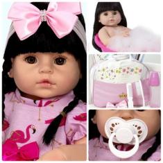 Imagem de Boneca Bebe Recem Nascida Morena 20 Itens Bolsa Maternidade - Cegonha