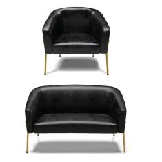 Imagem de Sofá Namoradeira E Poltrona Pé De Ferro Dourado Stella Corano D03 - D`rossi Cor Preto