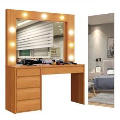 Imagem de Conjunto Penteadeira Camarim 184x136cm Anne e Espelho Retangular 180cm Flora Naturale