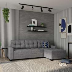 Imagem de Sofá 5 Lugares Gordes com Chaise Direito Suede Cinza - Mobly