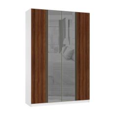 Imagem de Guarda Roupa 4 Portas 1592 Cm Prata Branco Com Nogueira Dourado