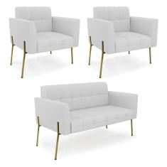 Imagem de Sofá Namoradeira E 2 Poltronas Pé De Ferro Dourado Elisa Linho D03 - D'rossi Cor A05 Cinza