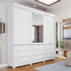 Imagem de Guarda-Roupa com Espelho e 9 Gavetas Florença Espresso Móveis Branco