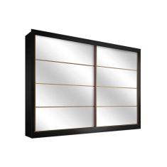 Imagem de Guarda Roupa 2 Portas De Correr E 6 Gavetas C Espelho Sevilha Preto Branco Acetinado Europa